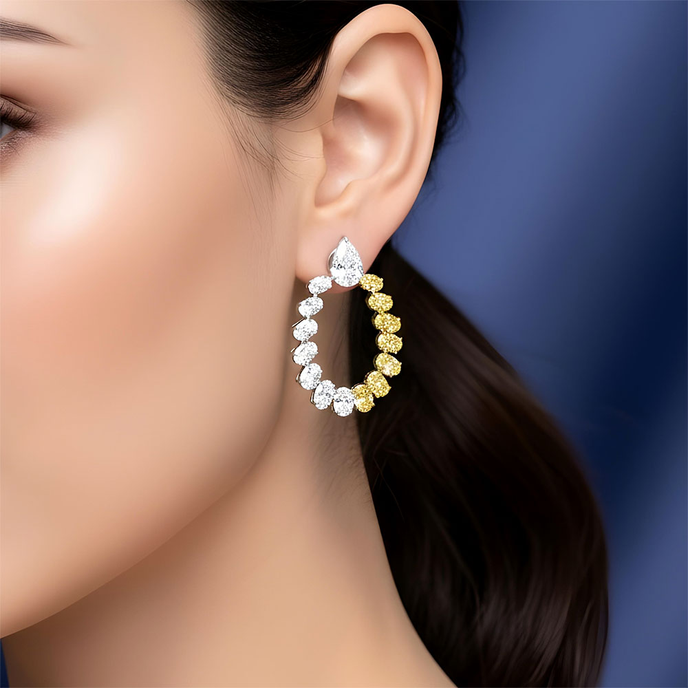 16.33ctw Oval & Pear Shape Fancy Yellow & White Diamond Earrings 14k White Gold