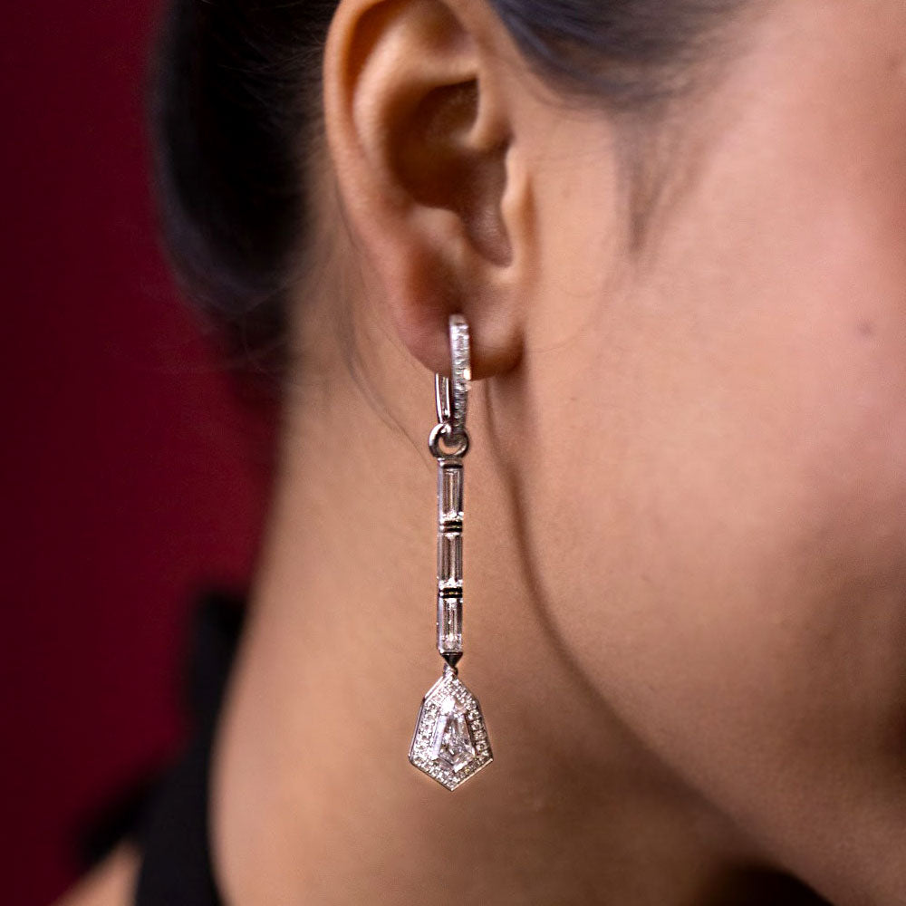 4.78ctw  Baguette & Kite Shape Diamond Earrings 14k White Gold