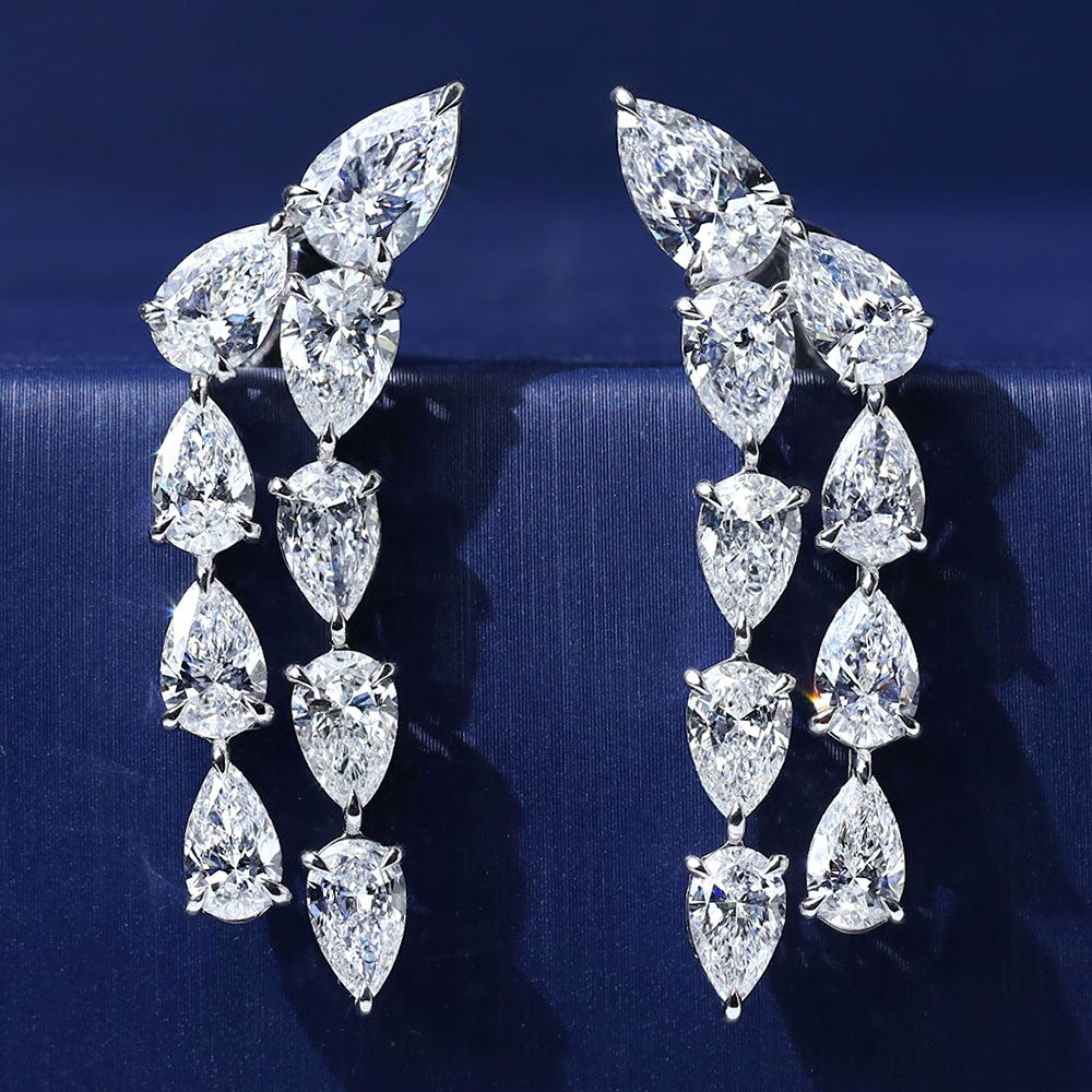 10.99ctw Pear Shape Diamond Earrings 14k White Gold