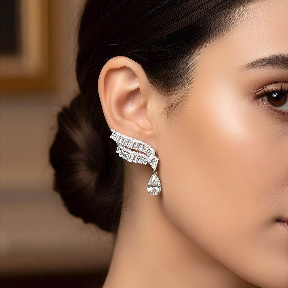 11.73ctw  Kites Emerald Cut & Pear Shape Diamond Earrings 14k White Gold