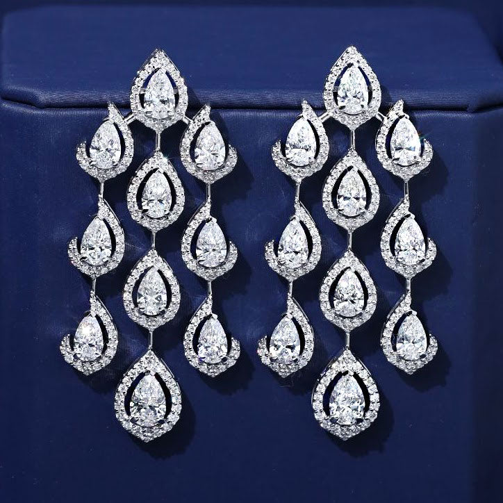 13.93ctw Pear Shape & Rounds Diamond Earrings 14k White Gold