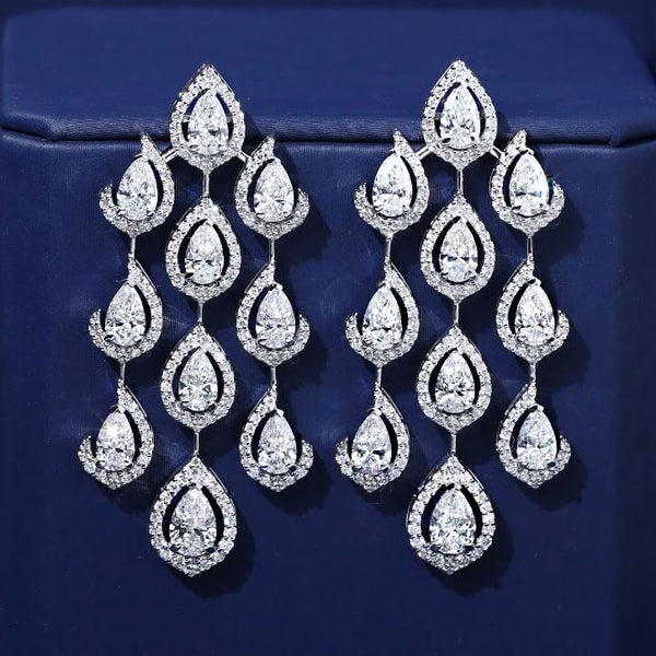 13.93ctw Pear Shape & Rounds Diamond Earrings 14k White Gold