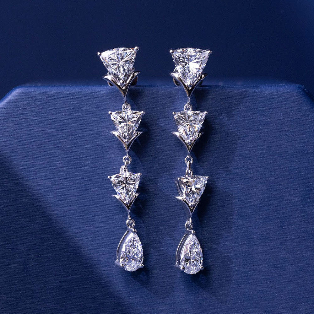 8.86ctw  Trillions & Pear Shape Diamond Earrings 14k White Gold