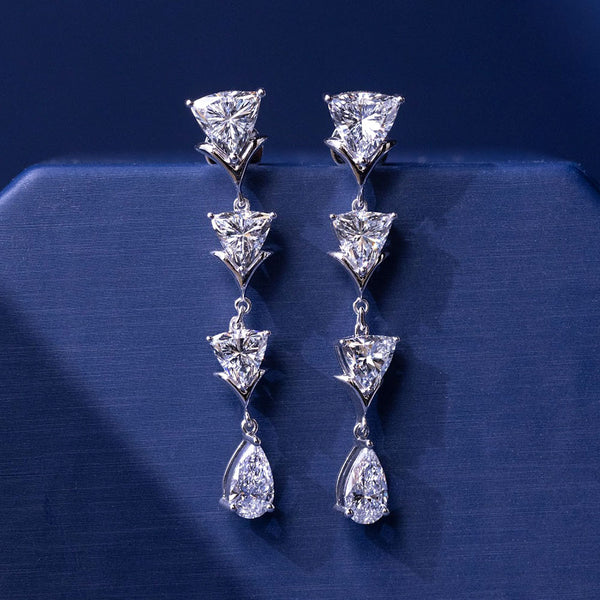 8.86ctw  Trillions & Pear Shape Diamond Earrings 14k White Gold