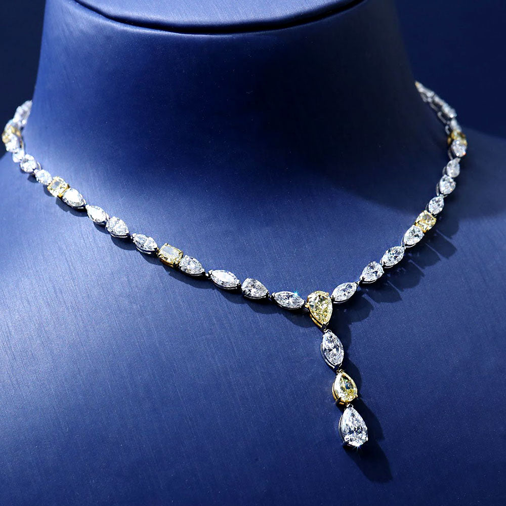 30.32ctw Fancy Yellow & White Pear Shape Diamond Necklace 14k White Gold