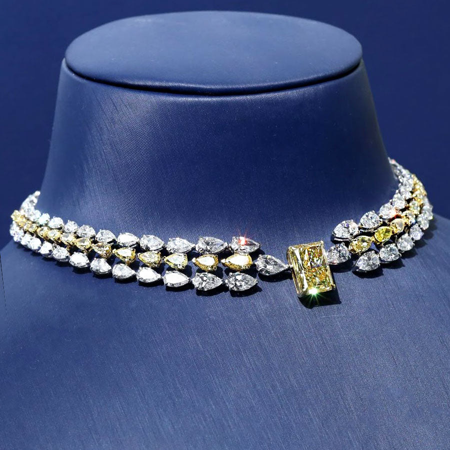 58.45ctw Fancy Yellow & White Diamond Choker Necklace 14k White Gold