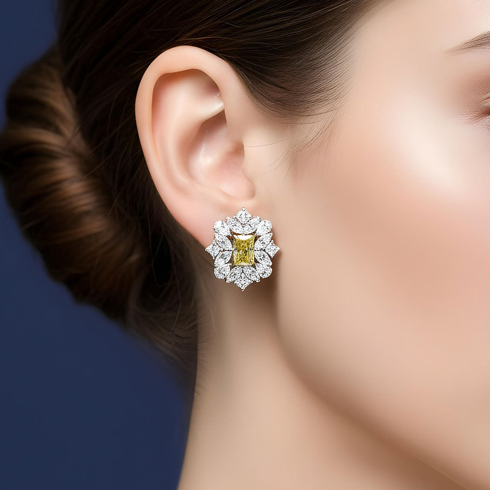 10.53ctw Princess Mix Shape Fancy Yellow & White Diamond Earrings 14k White Gold