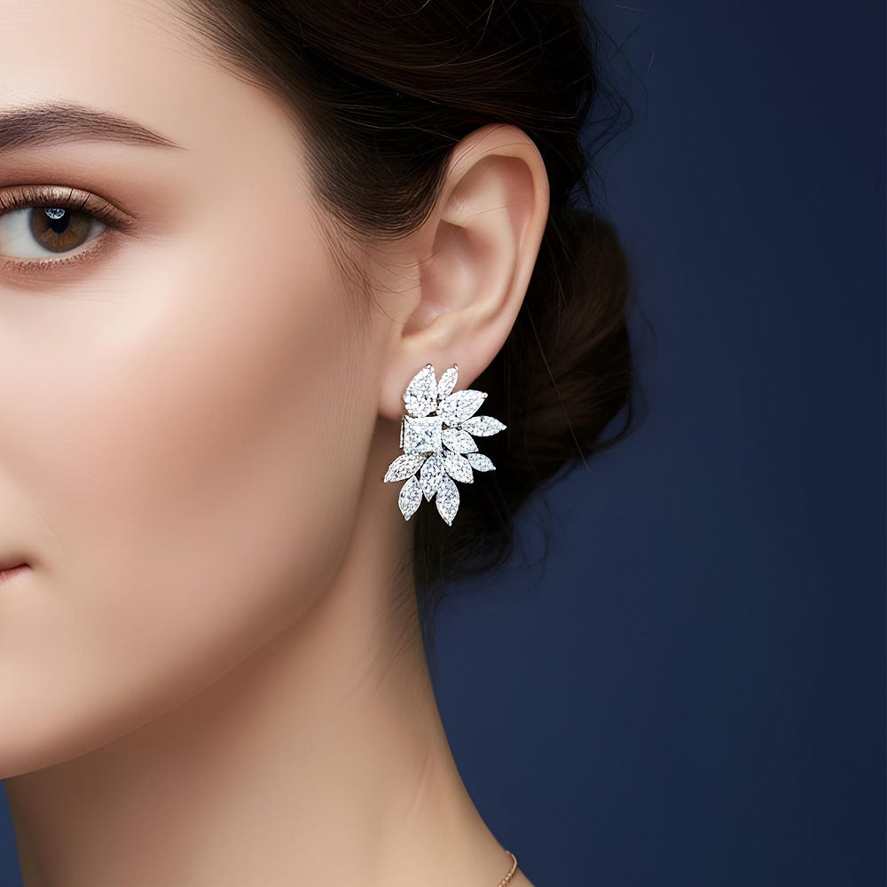9.44ctw  Princess Marquise & Pear Shape Diamond Earrings 14k White Gold