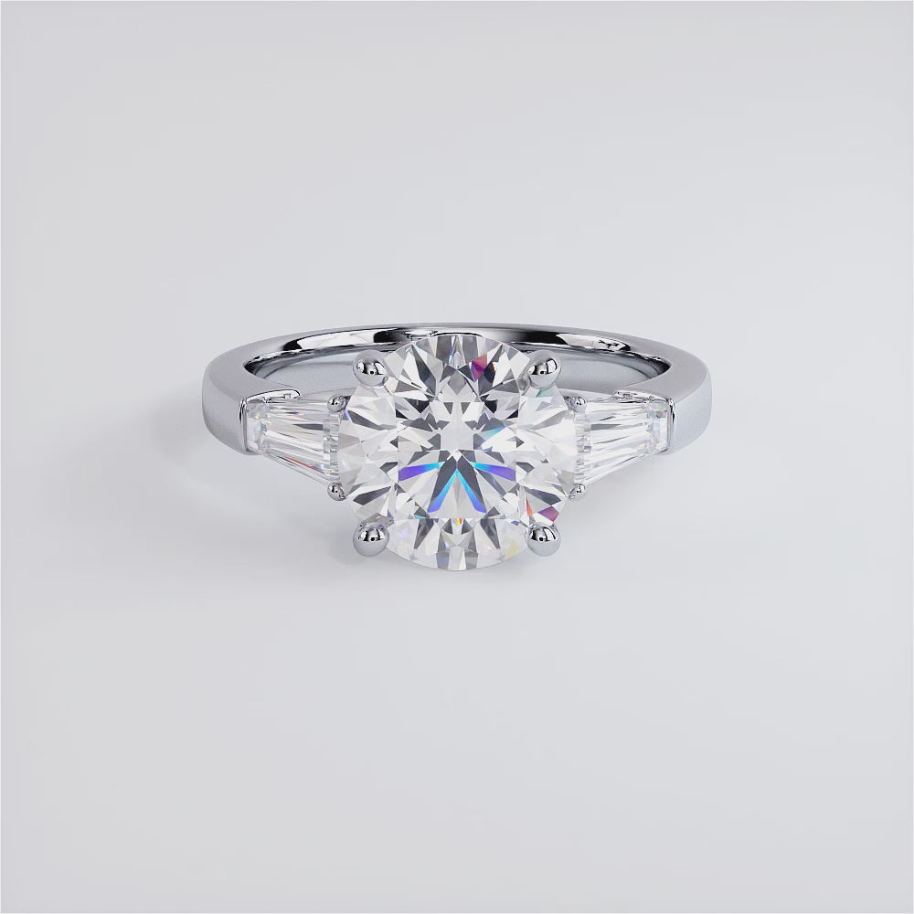 2.5 Carat Round Brilliant Tapered Baguette Three Stone