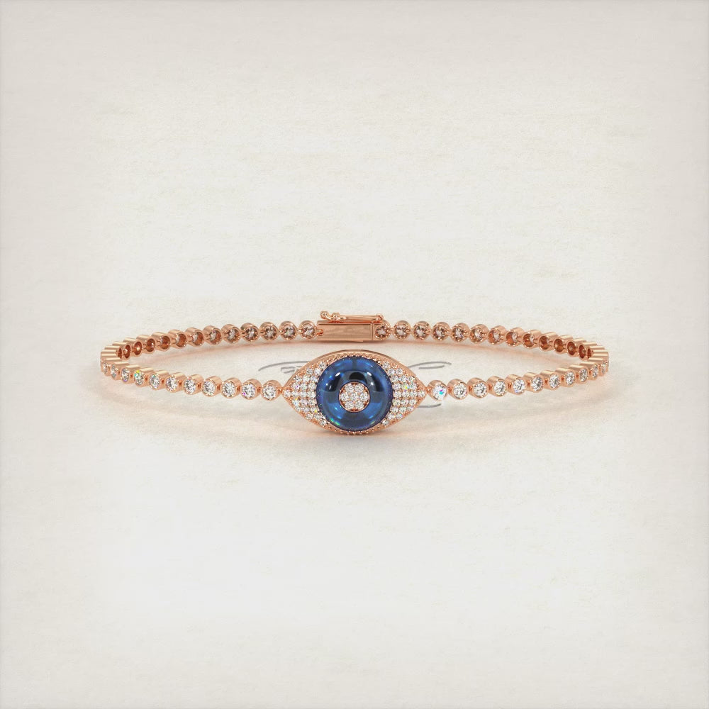 1.96 Carat Diamond and Topaz Evil Eye Bracelet 18K Rose Gold