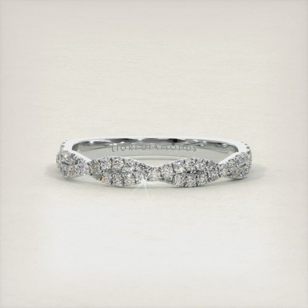 0.30ctw Pavé Twist Diamond Wedding Anniversary Band Ring 18k White Gold