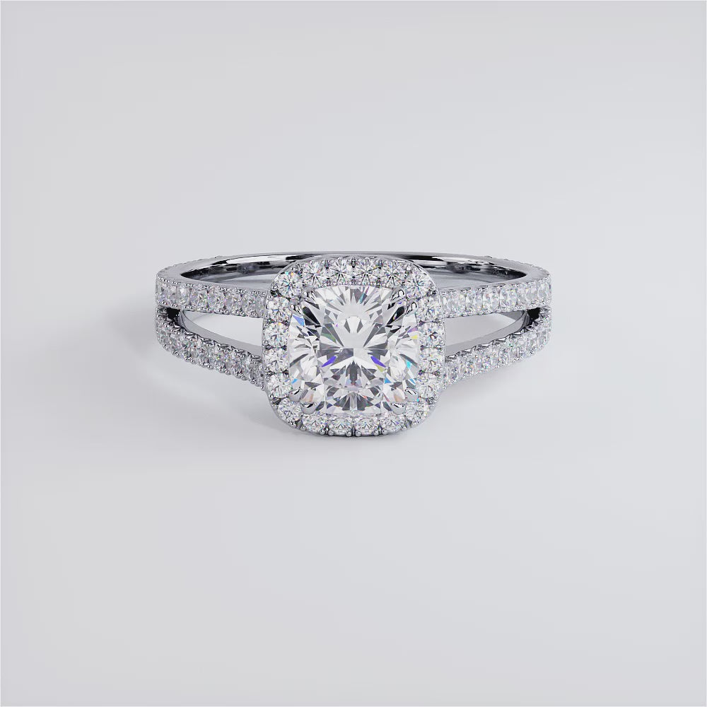 1 Carat Cushion cut Halo Split Shank French Cut