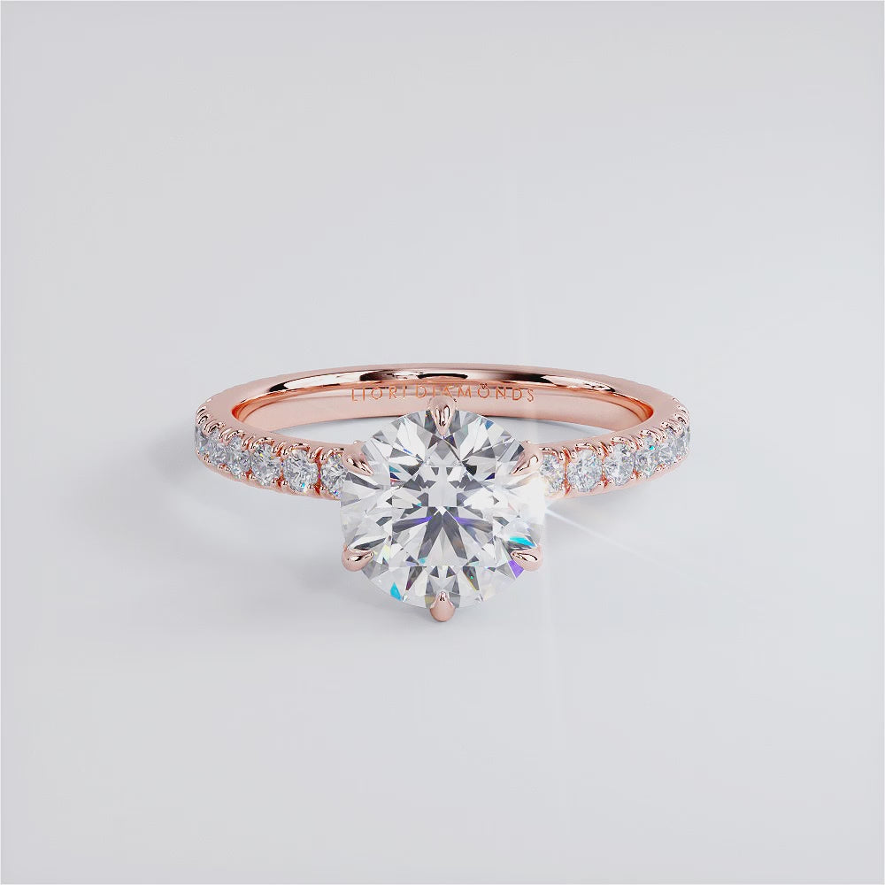 2.46ctw GIA Certified E-VS1 Round Brilliant Micropavé 6 Prong Petite Lab Grown Diamond Engagement Ring 14k Rose Gold