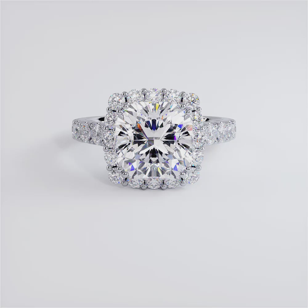 4 Carat Cushion Cut Micro Prong Set Halo