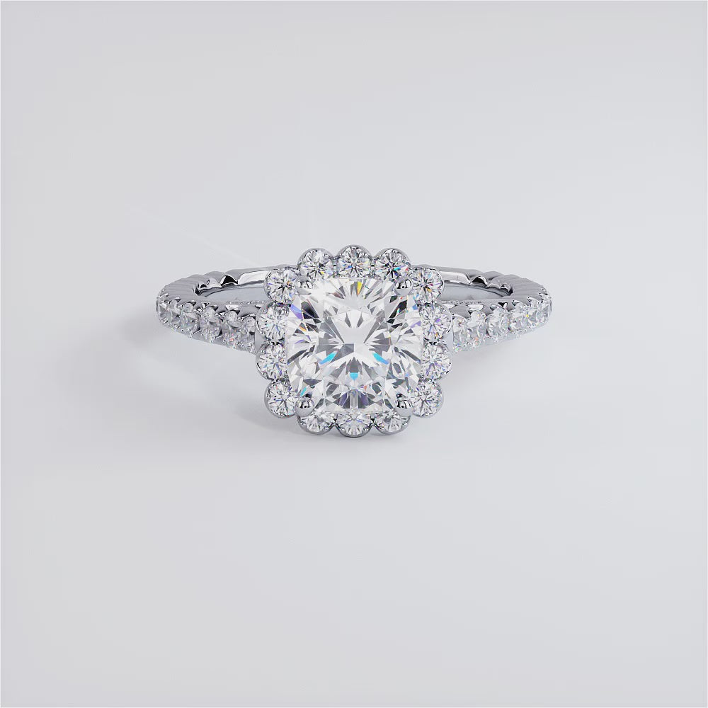 1.5 Carat Cushion Cut Beaded Prong Halo Milgrain Gallery