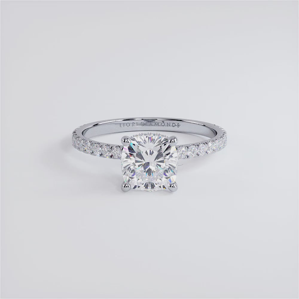1.5 Carat Cushion Cut Under Halo Petite Micropavé