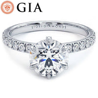 2.30ctw GIA Certified F-VS1 Round Brilliant Micropavé 6 Prong Petite Lab Grown Diamond Engagement Ring 14k White Gold