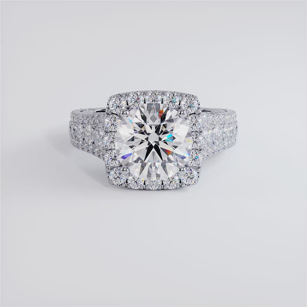 2 Carat Round Brilliant Vintage Style Micropavé Halo Graduated Shank
