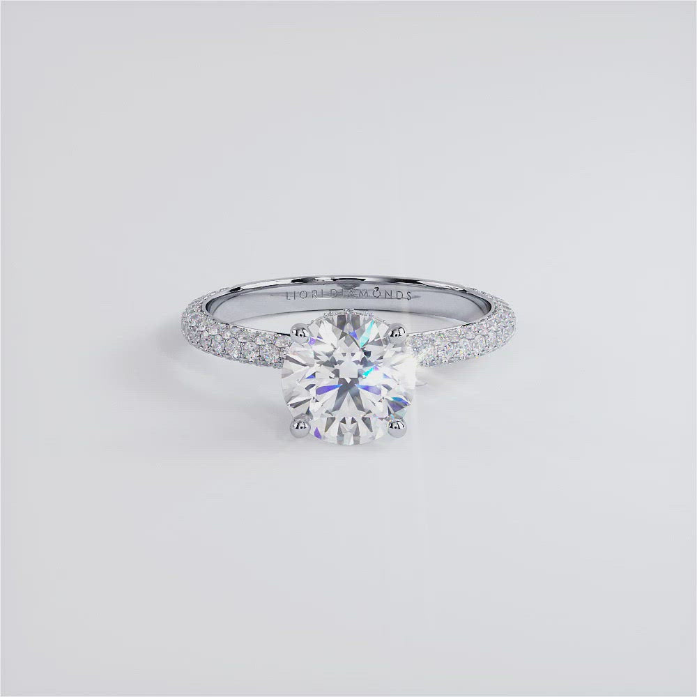 2.30ctw Round Brilliant Under Halo Trio Micropavé Lab Grown Diamond Engagement Ring set in 18k White Gold