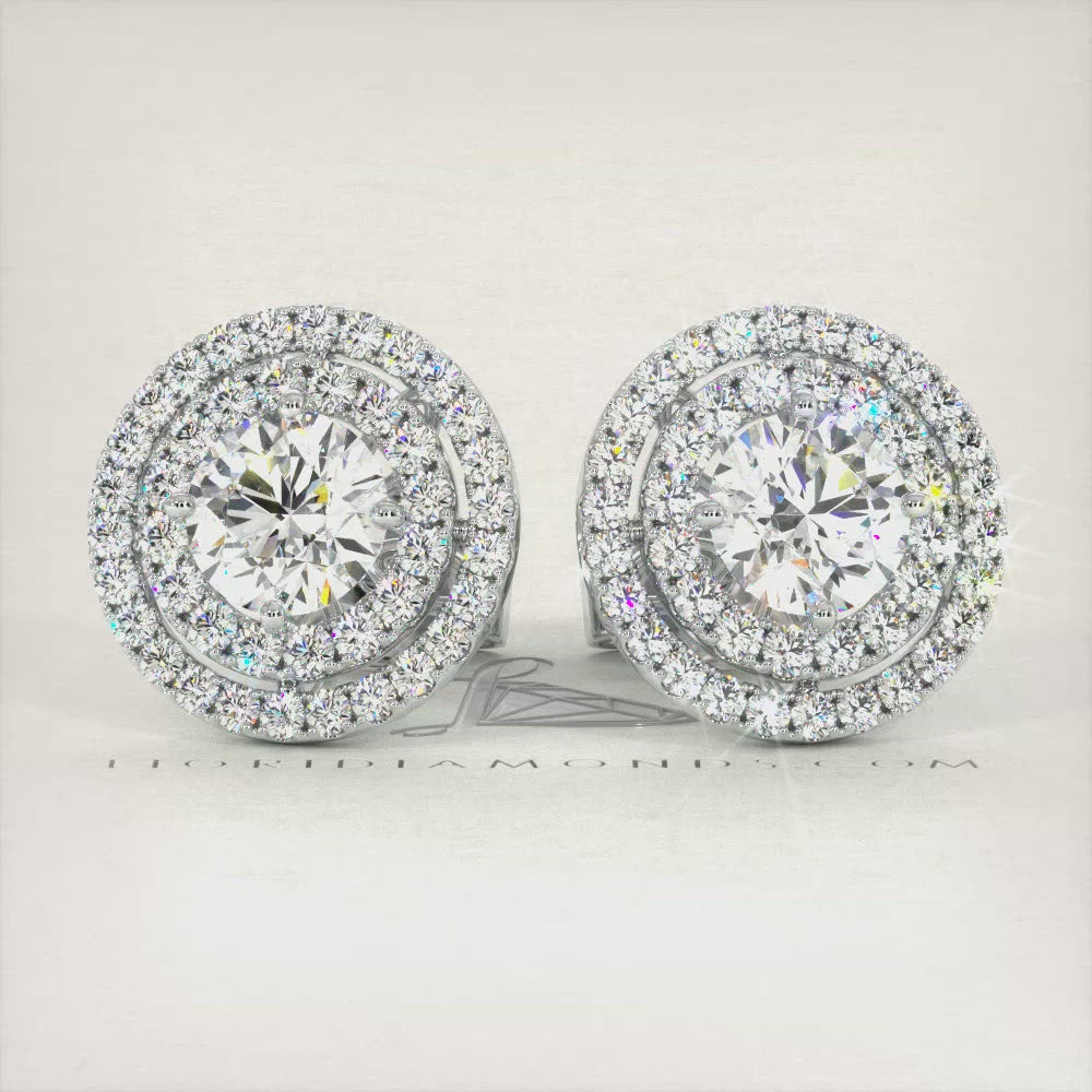 1.70 Carat F-SI Pave Halo Diamond Studs Earrings 18k White Gold