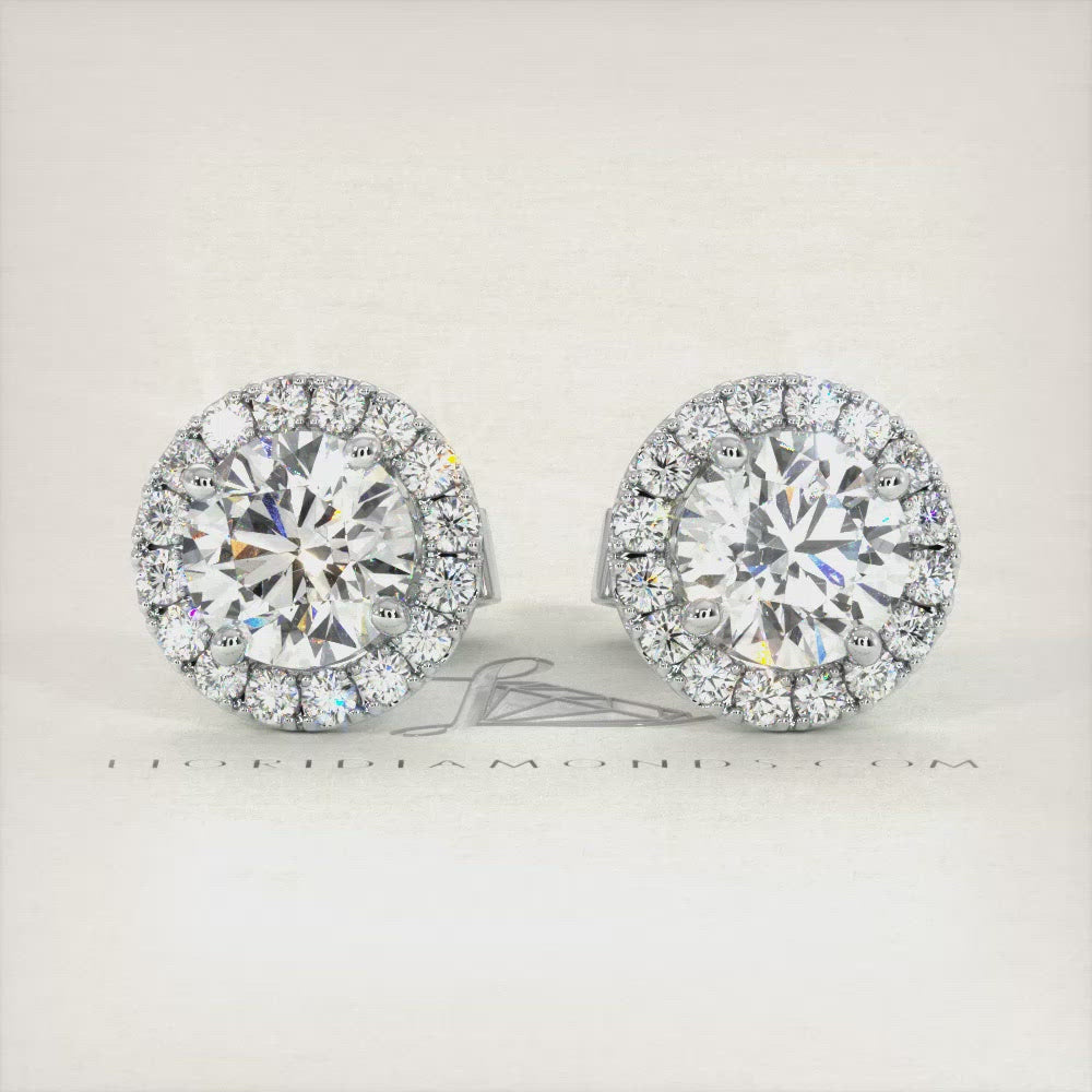 1.30 Carat G-SI Pave Halo Diamond Studs Earrings 18k White Gold