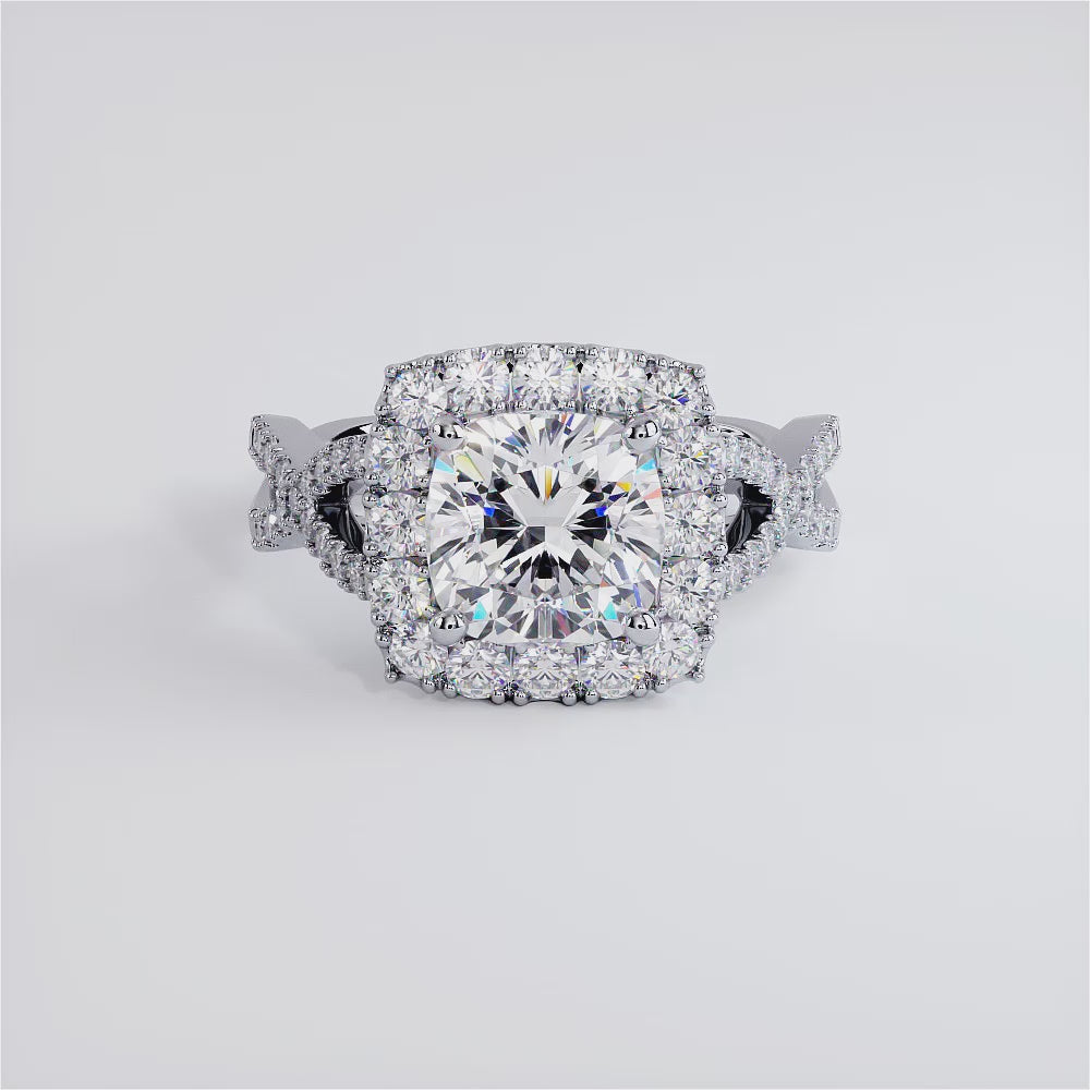2 Carat Cushion Cut Square Halo Infinity Twist