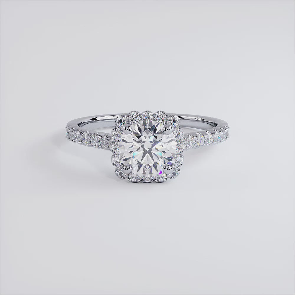 1 Carat Round Brilliant Beaded Prong Halo