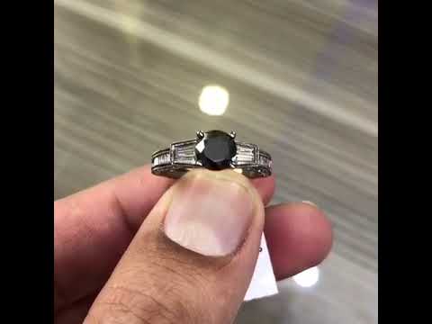 BDR-183 - 1.75 Carat Certified Natural Black Diamond Engagement Ring 14k Black Gold
