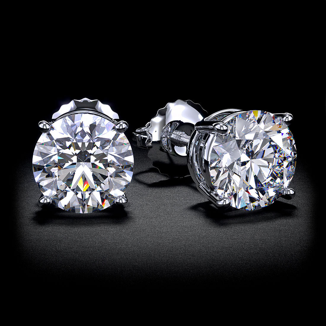 2.00ctw GIA Certified Round Brilliant Diamond Studs Earrings Basket Set in 14k White Gold