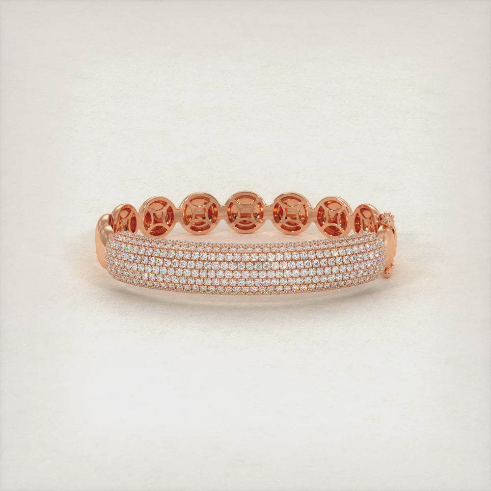 5.35 Carat Pave Diamond Beaded Bangle Cuff Bracelet 14k Rose Gold