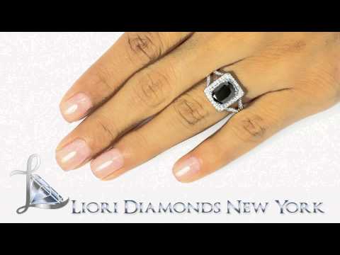 BDR-210 - 3.06 Carat Certified Cushion Cut Black Diamond Ring 14k Pave Halo Vintage Style