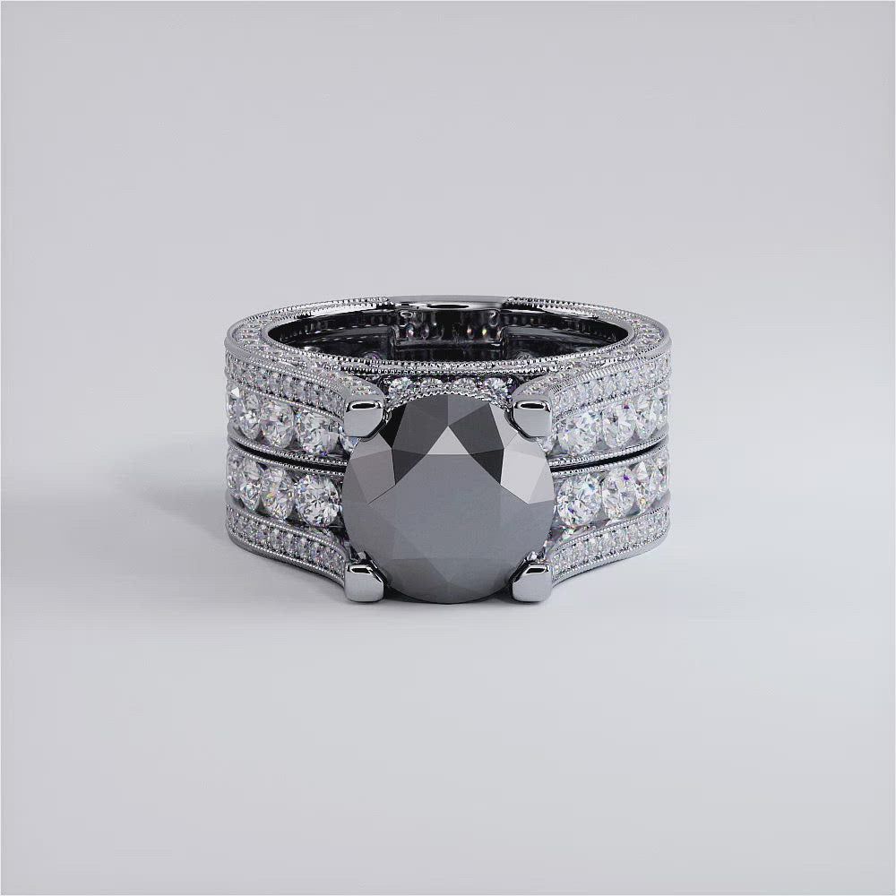 12.57ctw Certified Natural Black Diamond Engagement Ring 14k White Gold