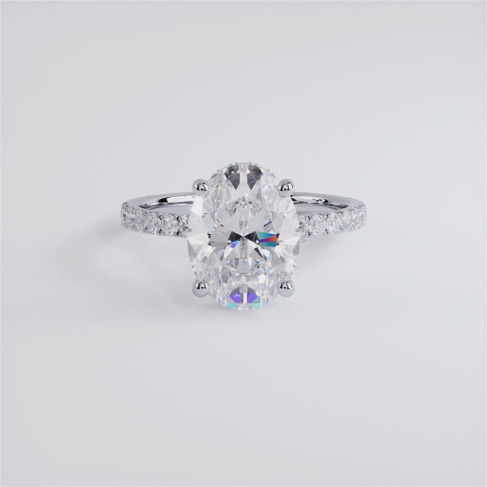 3 Carat Oval Cut Under Halo Petite Micropavé