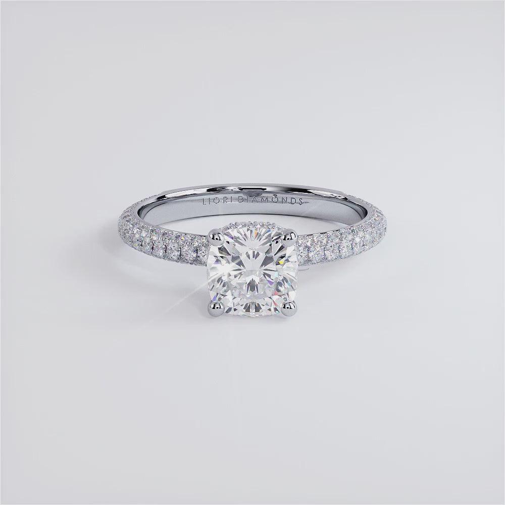 2 Carat Cushion Cut Under Halo Trio Micropavé
