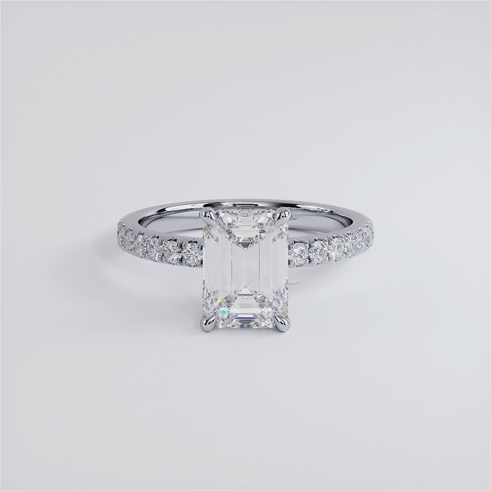 2.48ctw GIA Certified D-VS1 Emerald Cut Under Halo Petite Micropavé Lab Grown Diamond Engagement Ring set in 14k White Gold