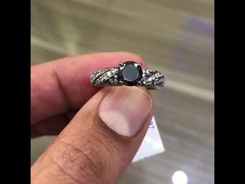 BDR-187 - 1.50 Carat Certified Natural Black Diamond Engagement Ring 14k black Gold