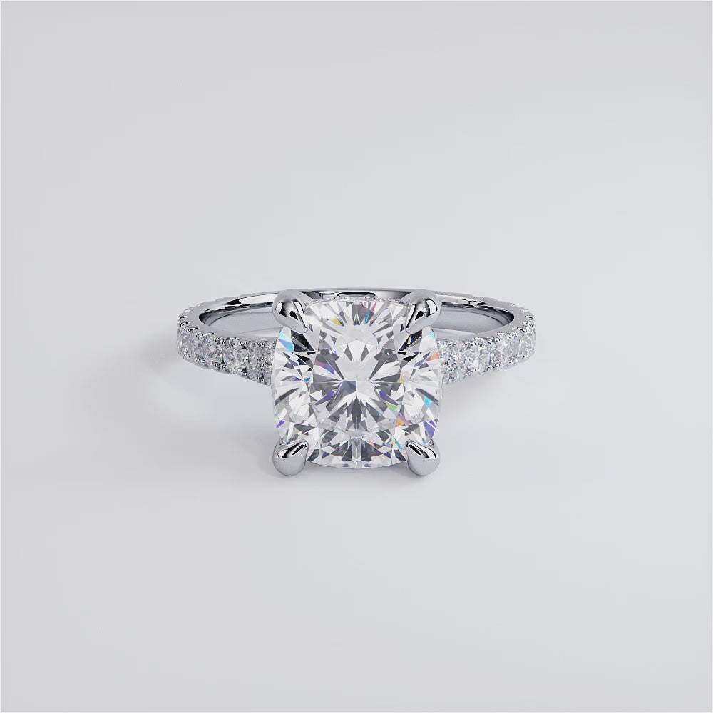 3 Carat Cushion Cut Micropavé Cathedral Split Shank