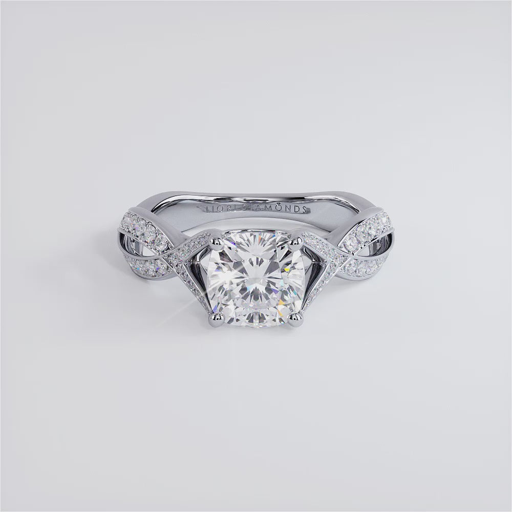 1 Carat Cushion Cut Cathedral Micropavé Infinity Twist
