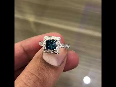 FD-004 - 1.43 Carat Fancy Blue Princess Cut Diamond Engagement Ring Set in Platinum