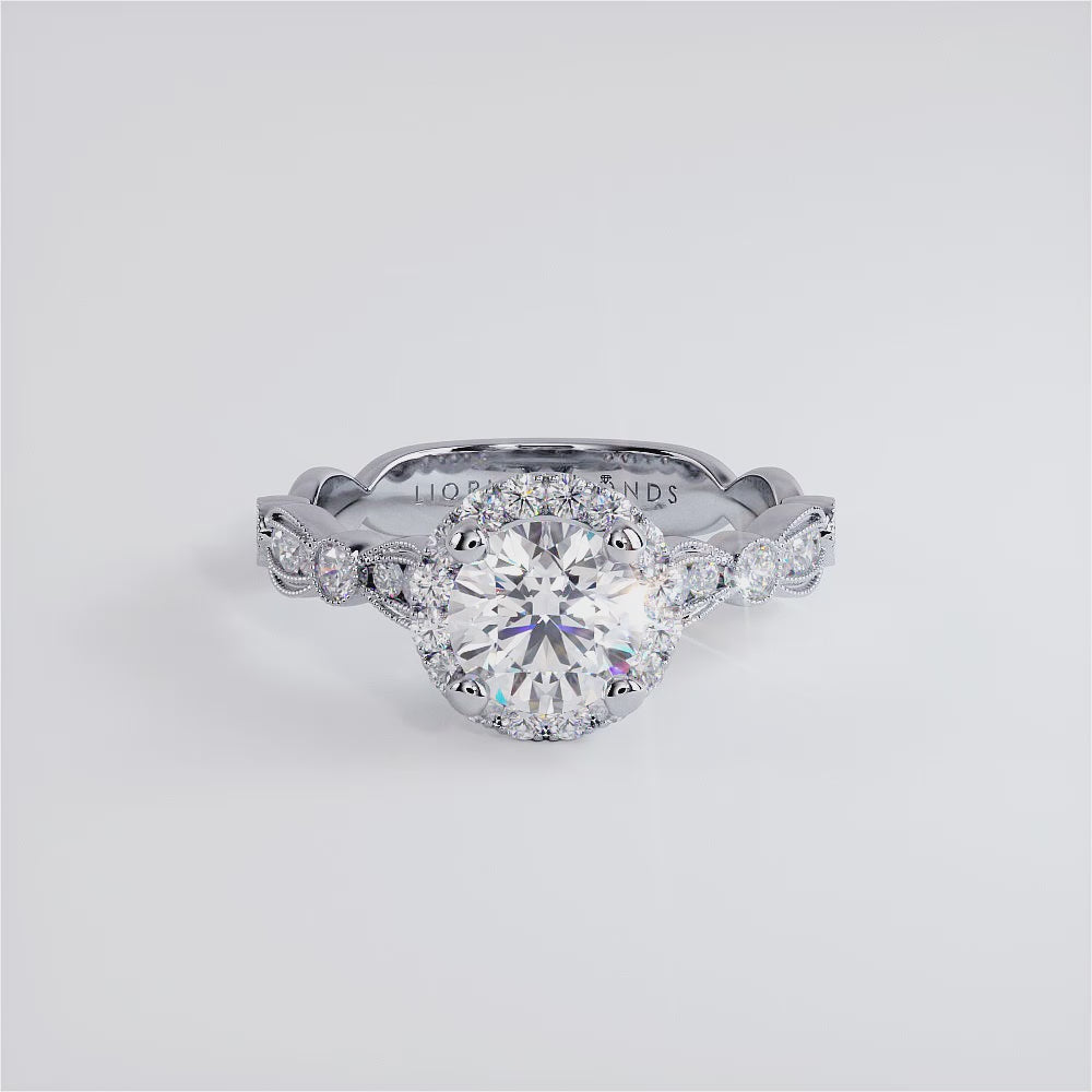 1 Carat Round Brilliant Milgrain Filigree Vintage Style Halo