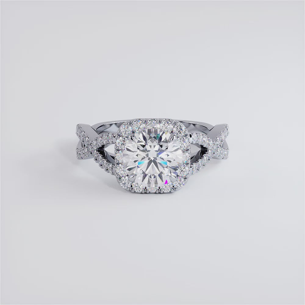1.5 Carat Round Brilliant Square Halo Infinity Twist