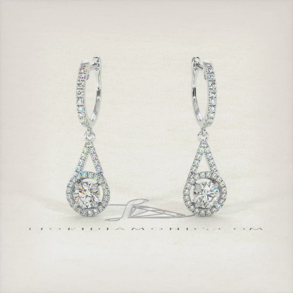1.55 Carat Round Diamond Leverback Hanging Drop Earrings 18k White Gold