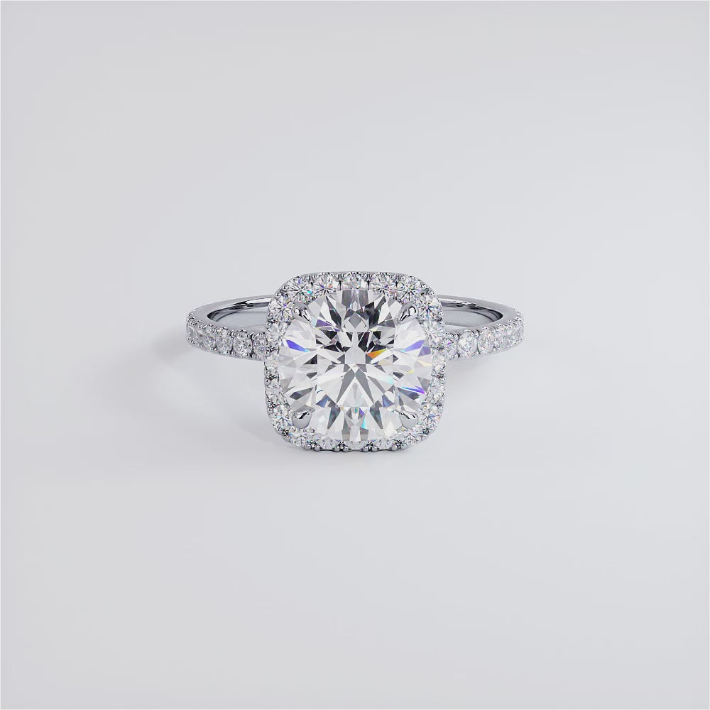 2 Carat Round Brilliant Petite Squarish Halo Micropavé