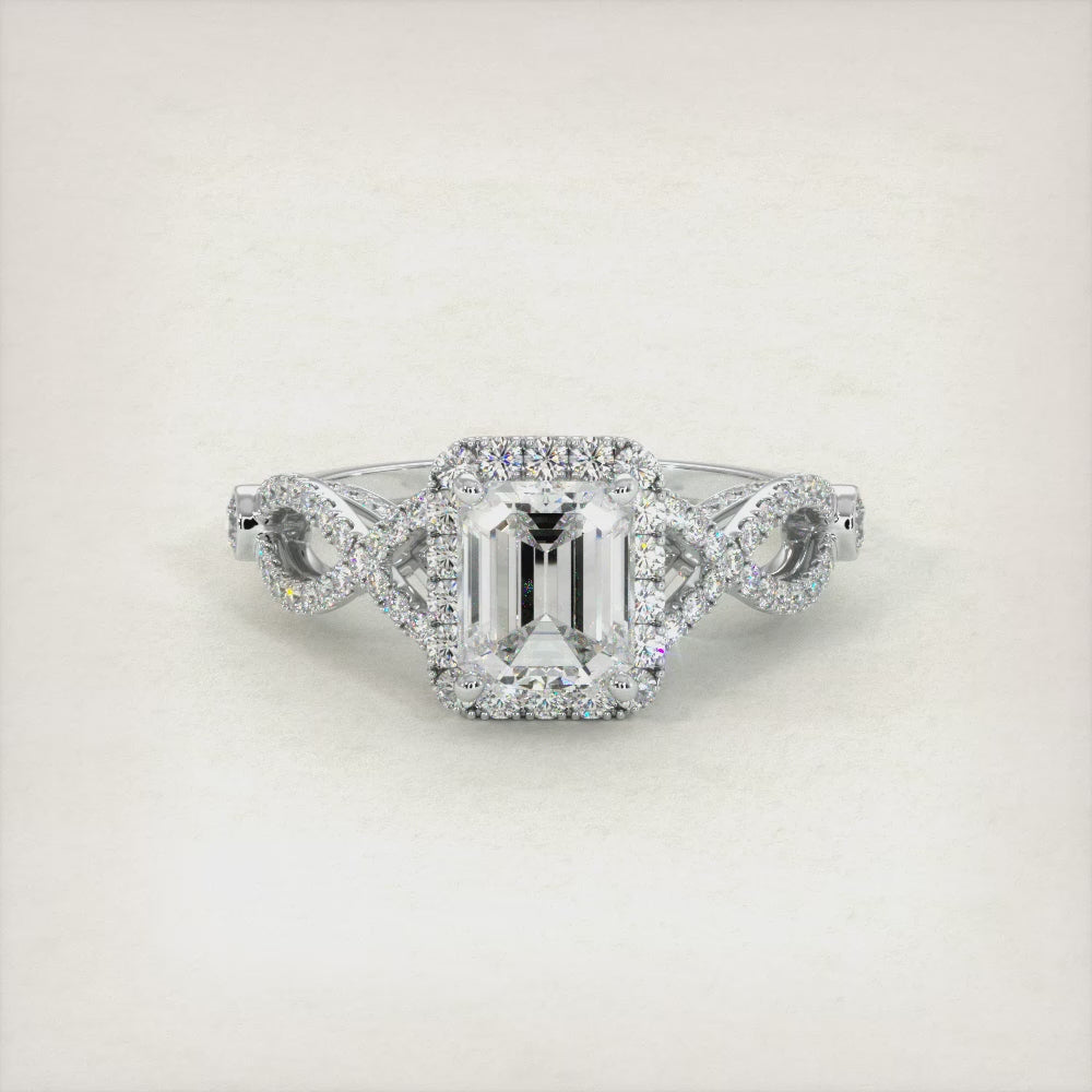 1 Carat Emerald Cut Micropavé Infinity Twist Halo