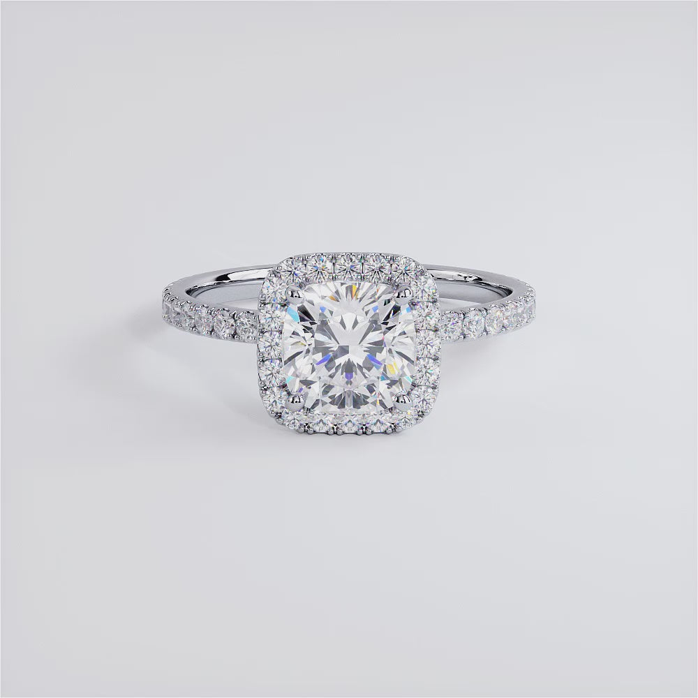 1.5 Carat Cushion Cut Petite Squarish Halo Micropavé