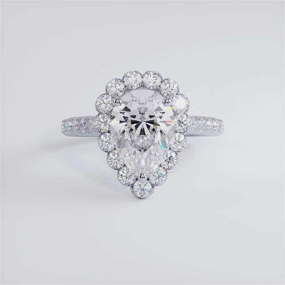 2 Carat Pear Shape Beaded Prong Halo