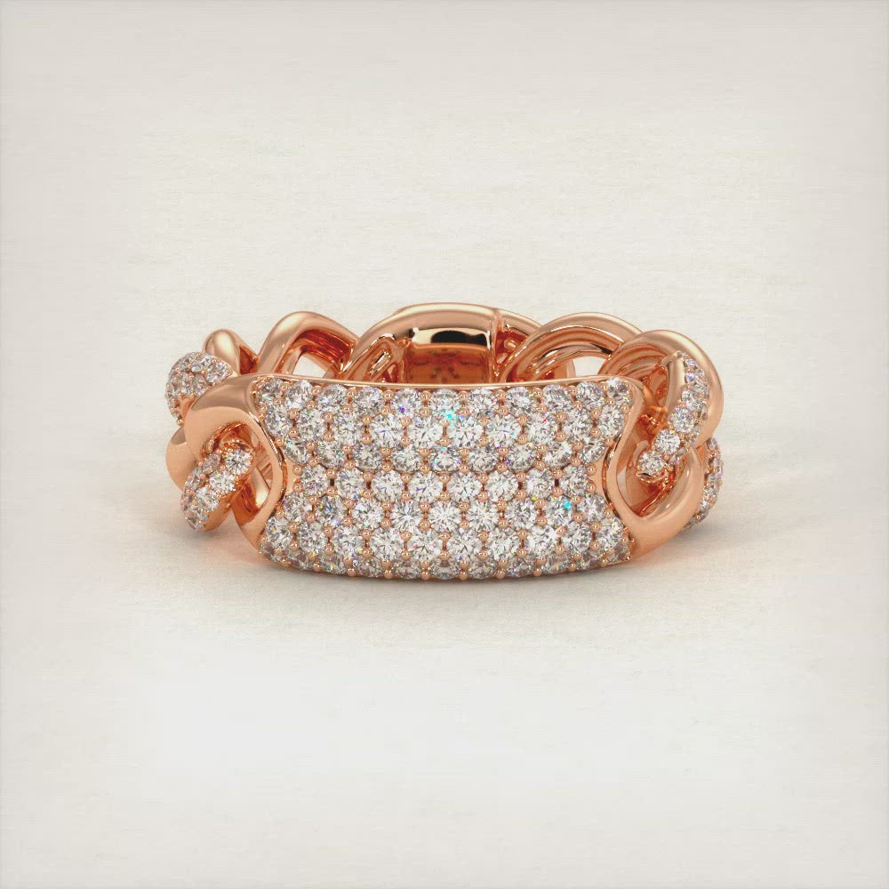 0.95 Carat F-VS Pave Cuban Link Diamond Ring 14k Rose Gold