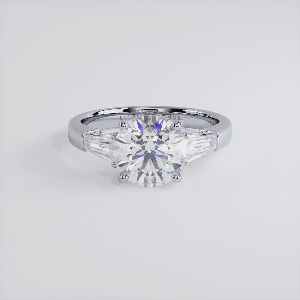 2 Carat Round Brilliant Tapered Baguette Three Stone