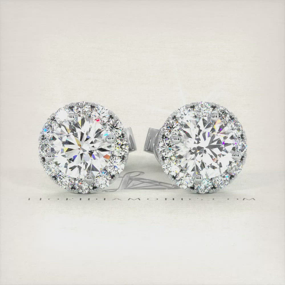 1.20 Carat F-SI Pave Halo Diamond Studs Earrings 18k White Gold