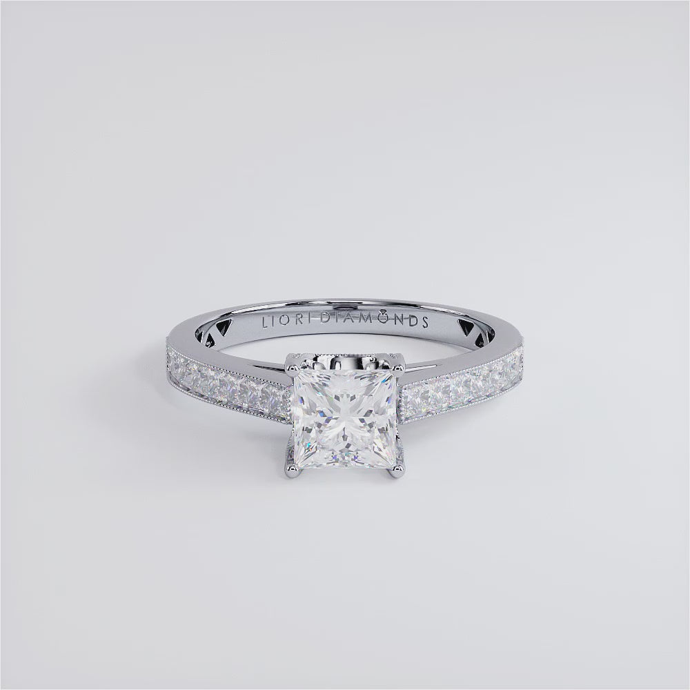 1 Carat Princess Cut Cathedral Milgrain Channel Set